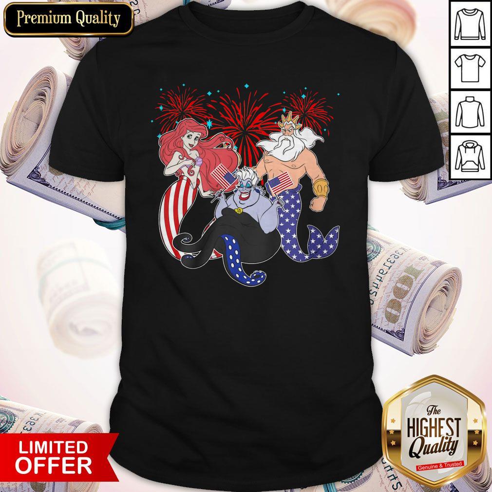 Cute The Little Mermaid Happy The 4th Of July American Flag Independence Day Shirt