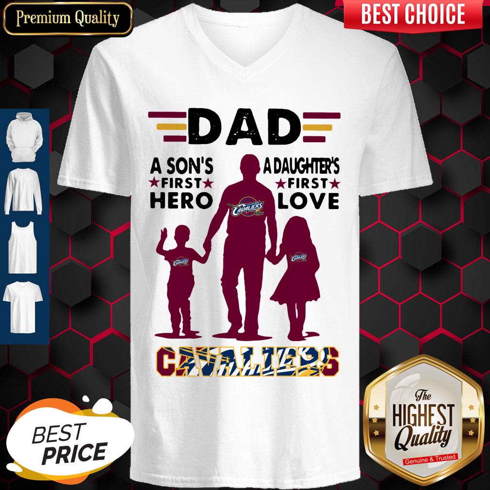 Dad A Son's First Hero A Daughter's First Love Cleveland Cavaliers Happy Father's Day Shirt - Image 2
