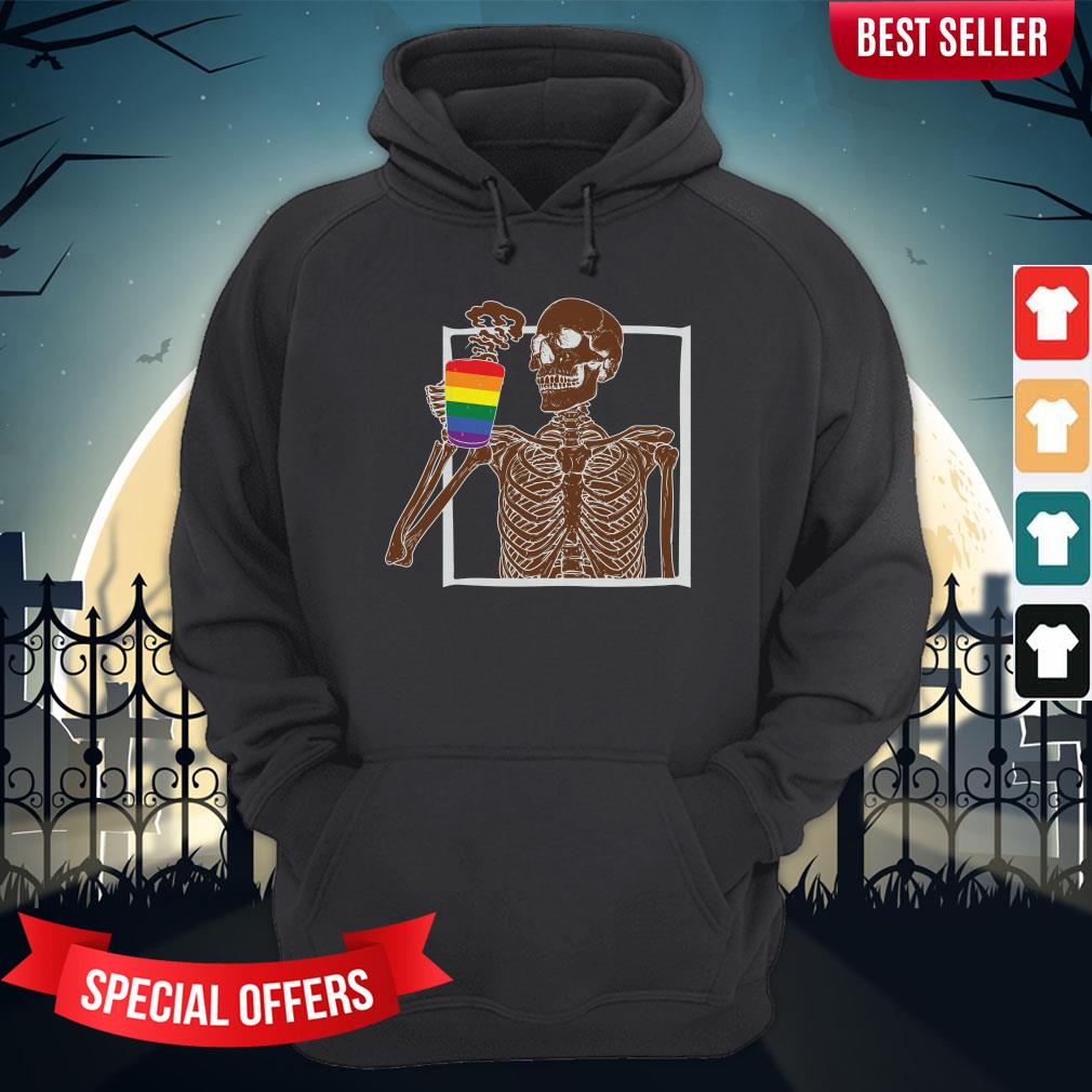 Day Of The Dead Dia De Los Muertos Skeleton Drinking Coffee LGBT Shirt - Image 5