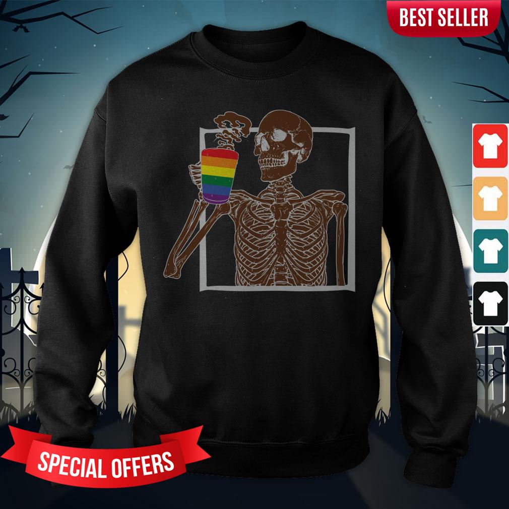Day Of The Dead Dia De Los Muertos Skeleton Drinking Coffee LGBT Shirt - Image 4