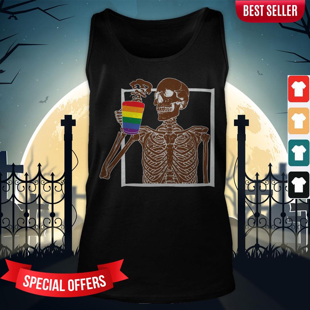 Day Of The Dead Dia De Los Muertos Skeleton Drinking Coffee LGBT Shirt - Image 3