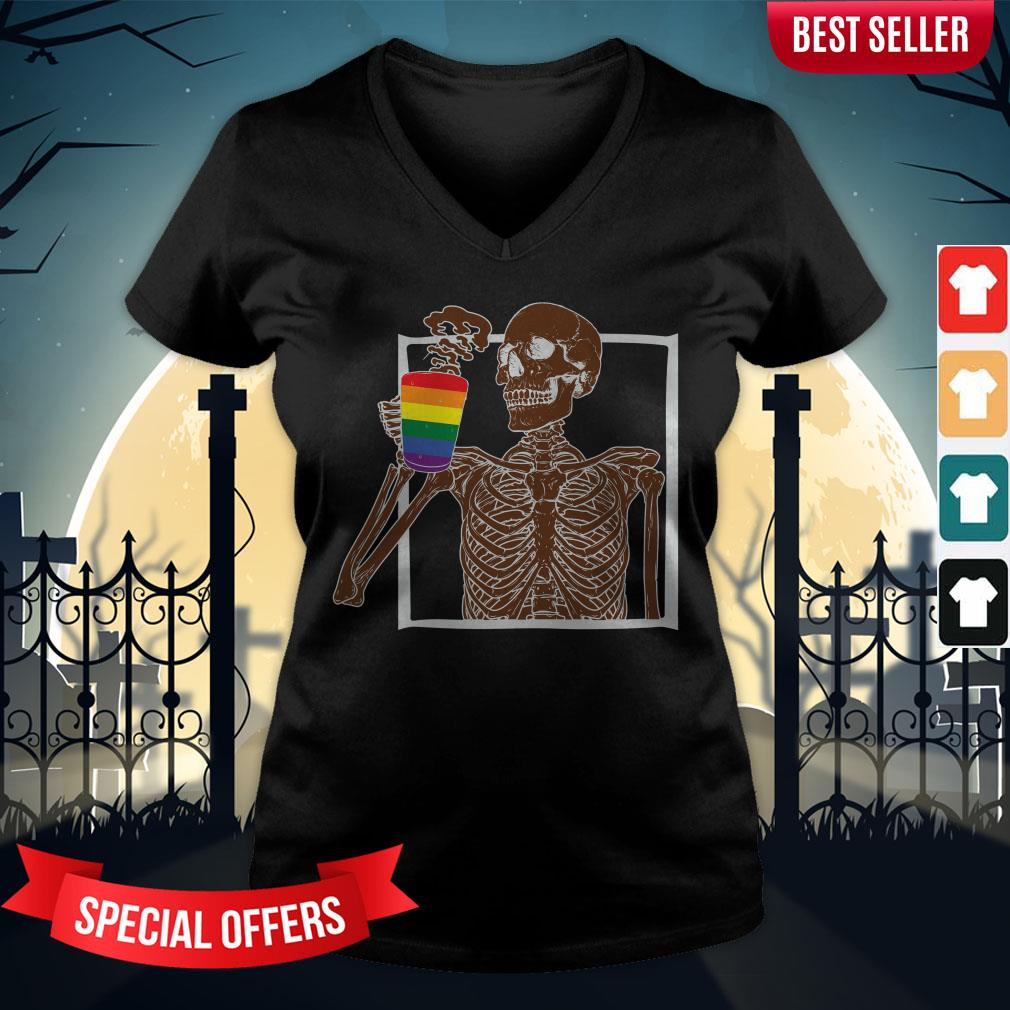 Day Of The Dead Dia De Los Muertos Skeleton Drinking Coffee LGBT Shirt - Image 2