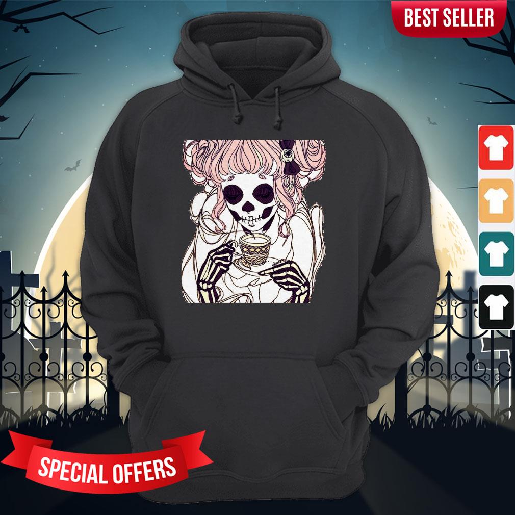 Day Of The Dead Dia De Los Muertos Skeleton Woman Drinking Coffee Lover Shirt - Image 5