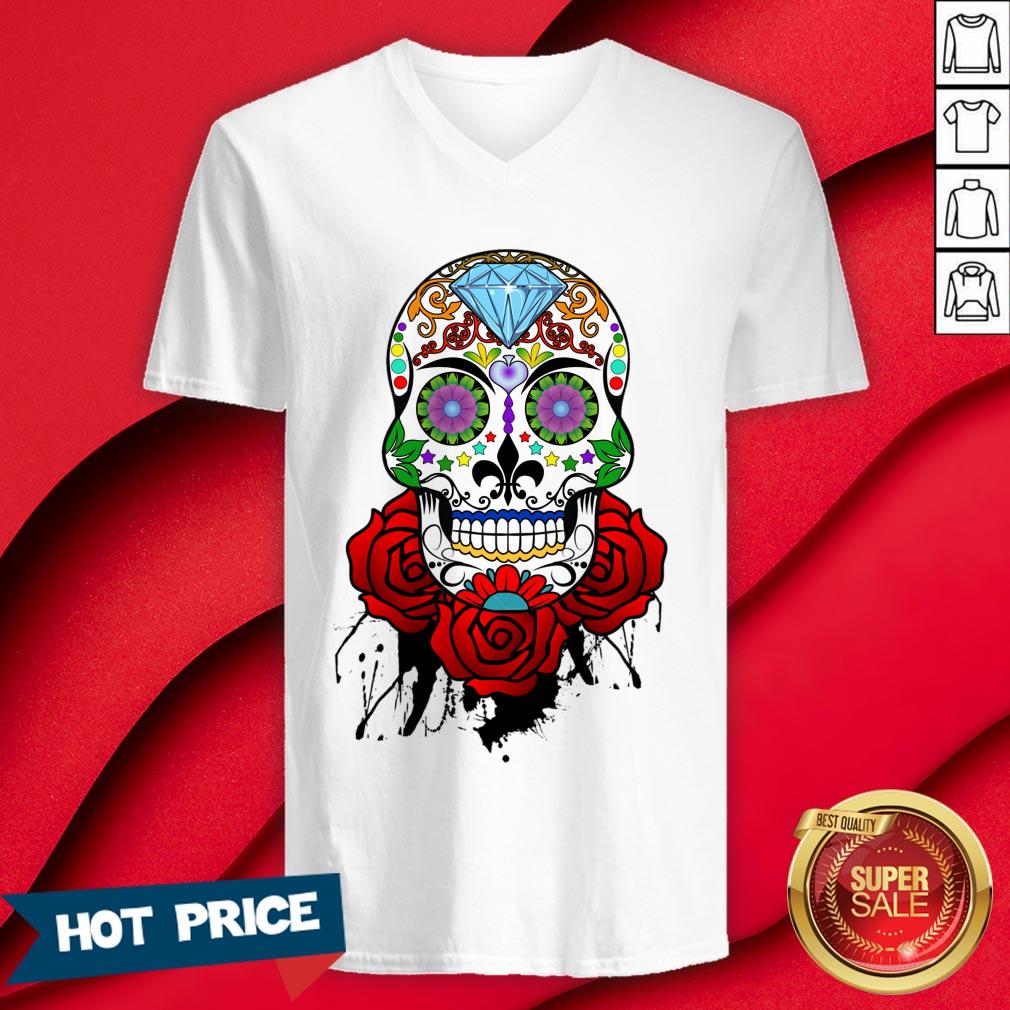 Day Of The Dead Dia De Los Muertos Sugar Skull And Roses Shirt - Image 3