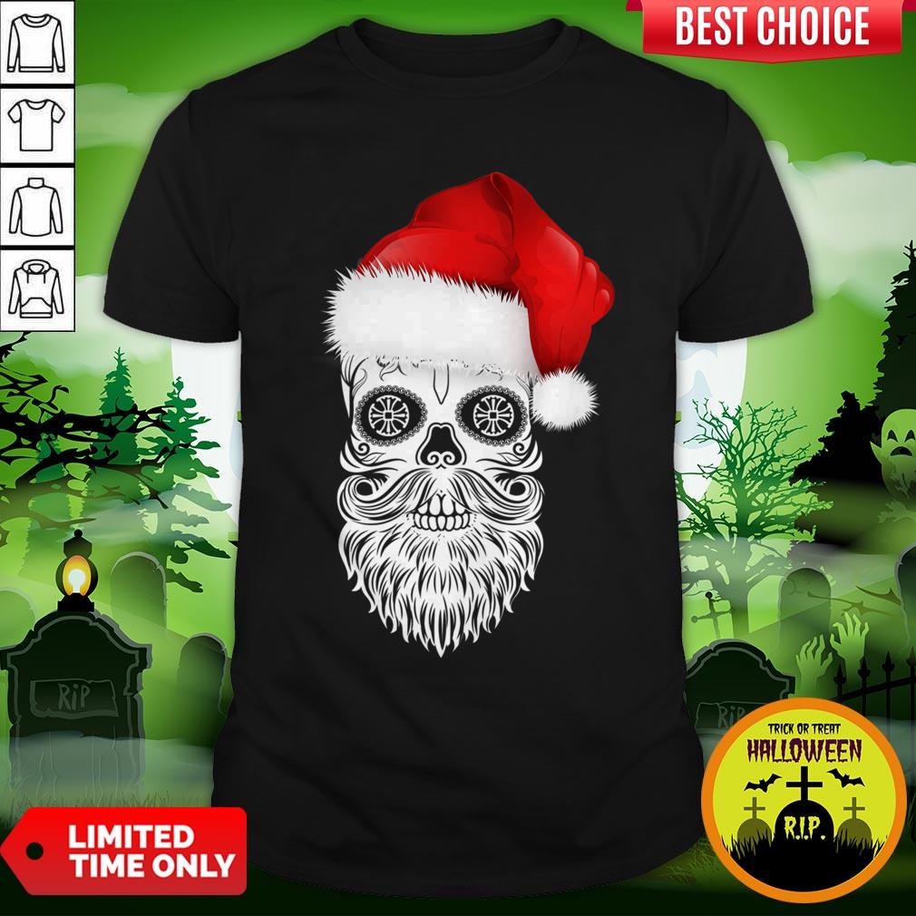 Day Of The Dead Dia De Los Muertos Sugar Skull With Santa Hat Shirt