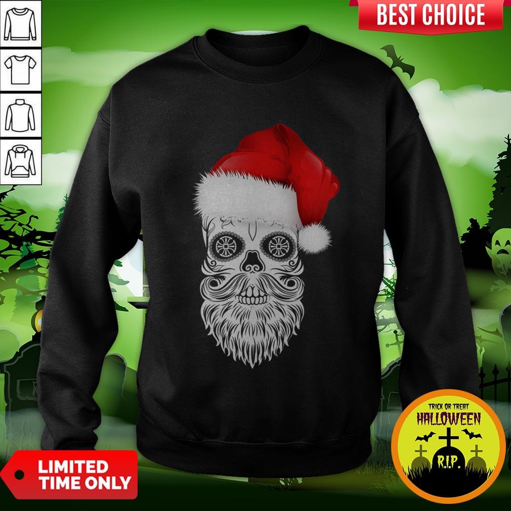 Day Of The Dead Dia De Los Muertos Sugar Skull With Santa Hat Shirt - Image 4