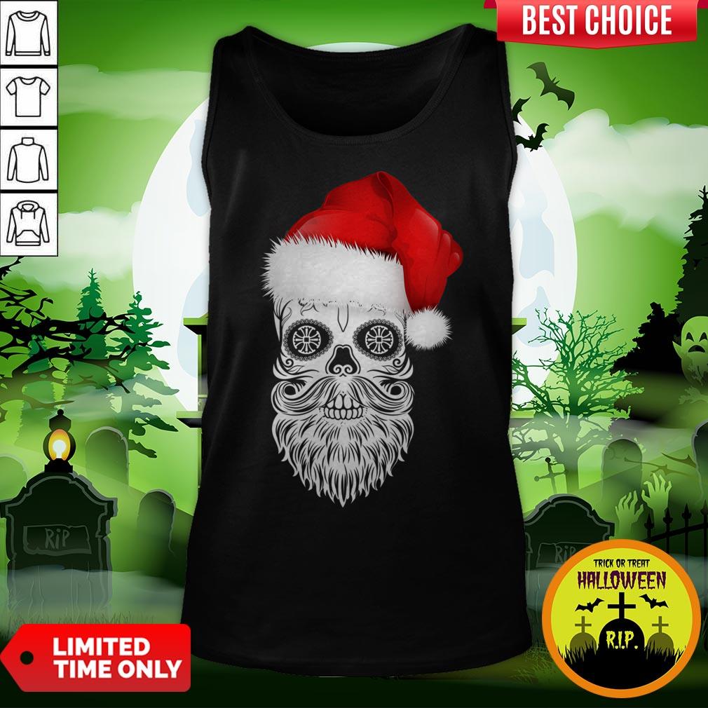 Day Of The Dead Dia De Los Muertos Sugar Skull With Santa Hat Shirt - Image 3