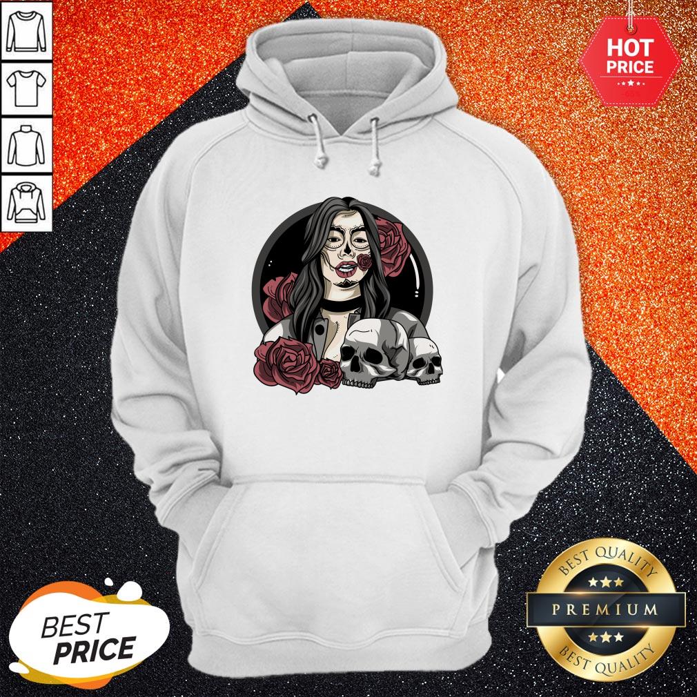 Day Of The Dead Halloween Catrina Sugar Skull Shirt - Image 5