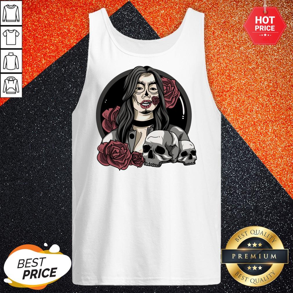 Day Of The Dead Halloween Catrina Sugar Skull Shirt - Image 3