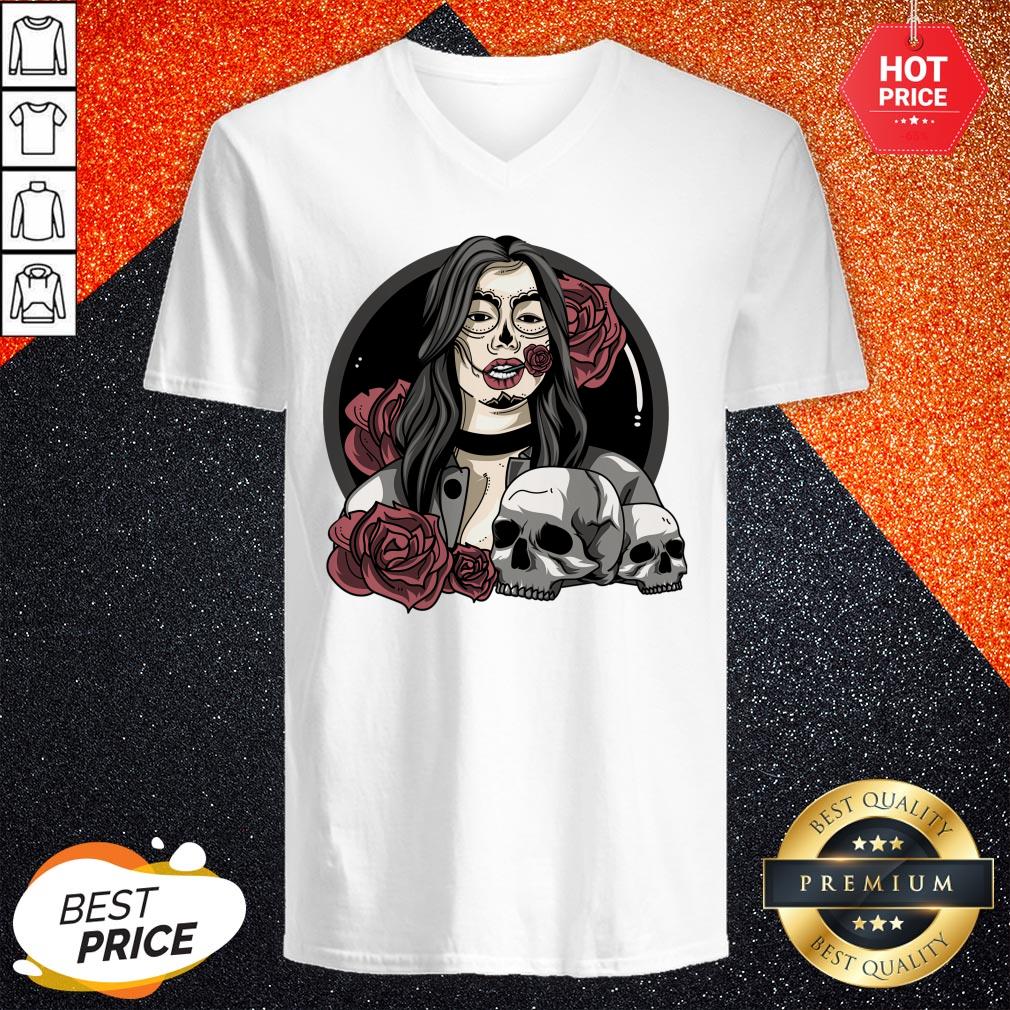 Day Of The Dead Halloween Catrina Sugar Skull Shirt - Image 2