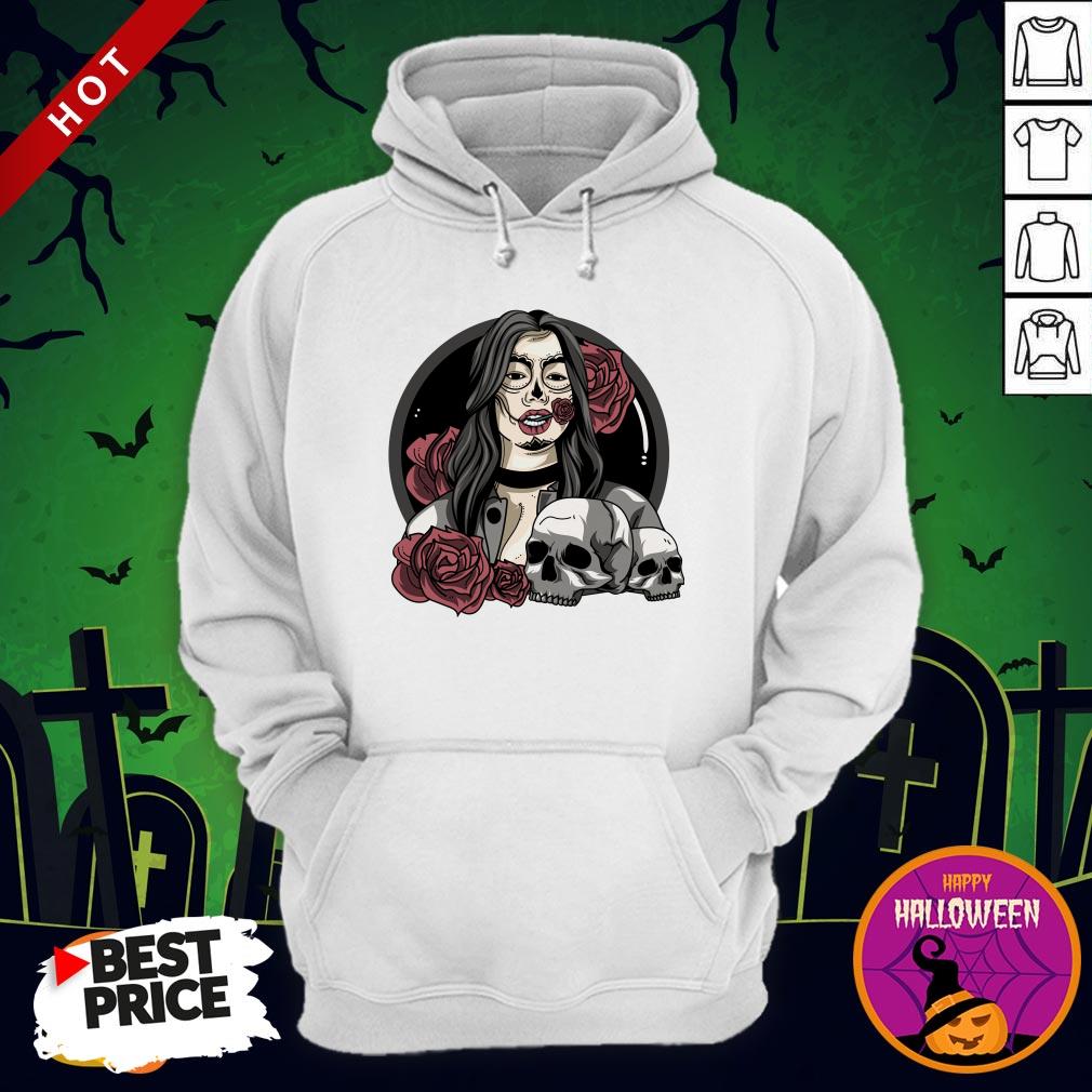 Day Of The Dead Halloween Catrina Sugar Skull Yellow Shirt - Image 5
