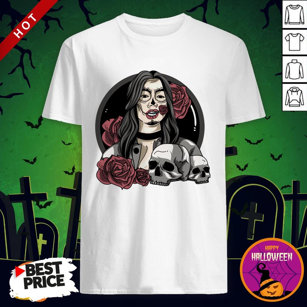 Day Of The Dead Halloween Catrina Sugar Skull Yellow Shirt