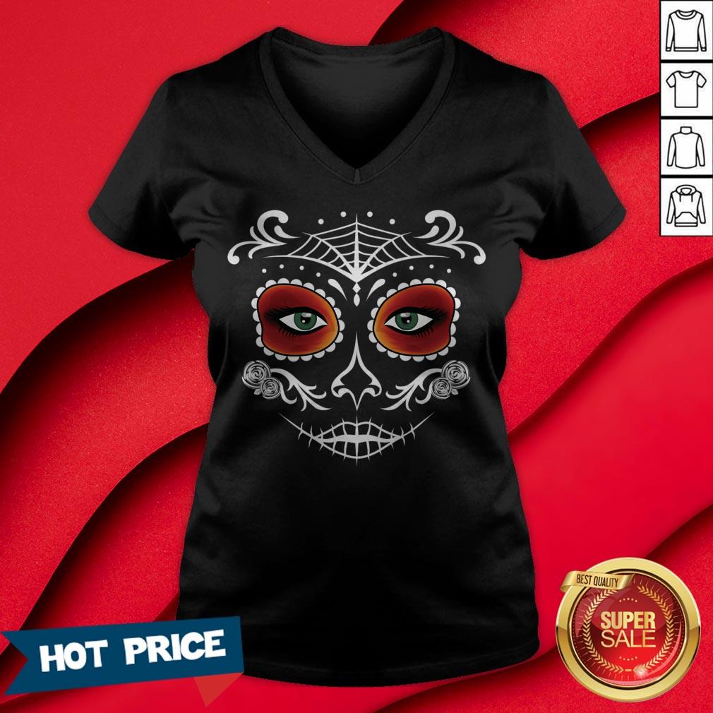 Day Of The Dead Mask Sugar Skull Halloween Shirt - Image 3