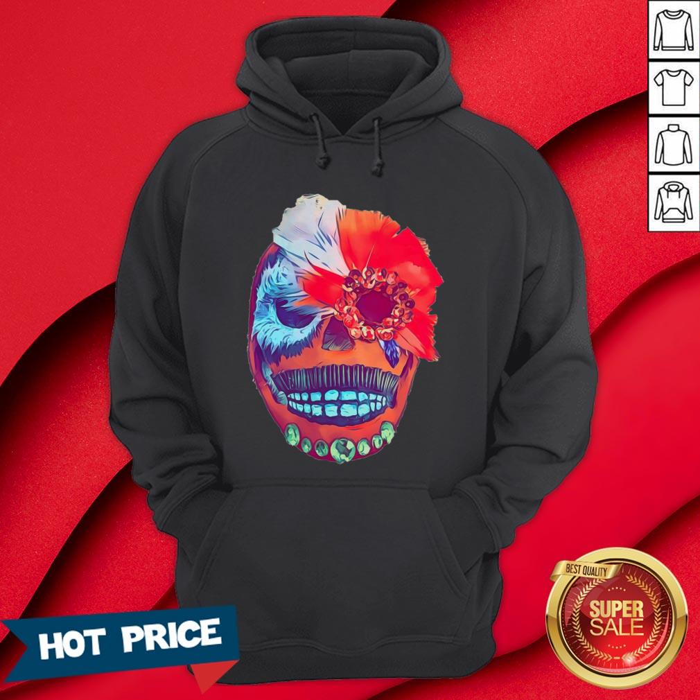Day Of The Dead Sugar Skull Portrait Mexican Red Feather Shirt - Image 5