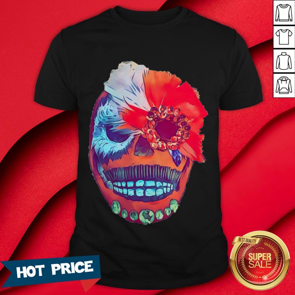 Day Of The Dead Sugar Skull Portrait Mexican Red Feather Shirt
