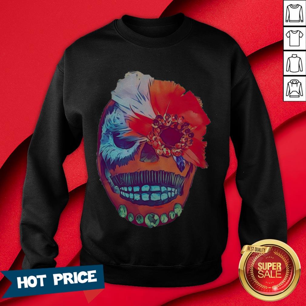 Day Of The Dead Sugar Skull Portrait Mexican Red Feather Shirt - Image 4