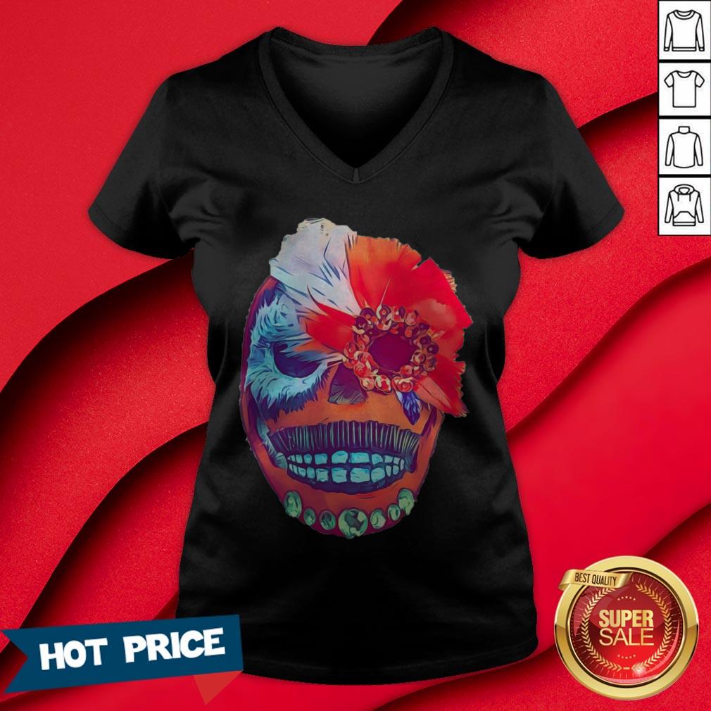 Day Of The Dead Sugar Skull Portrait Mexican Red Feather Shirt - Image 3