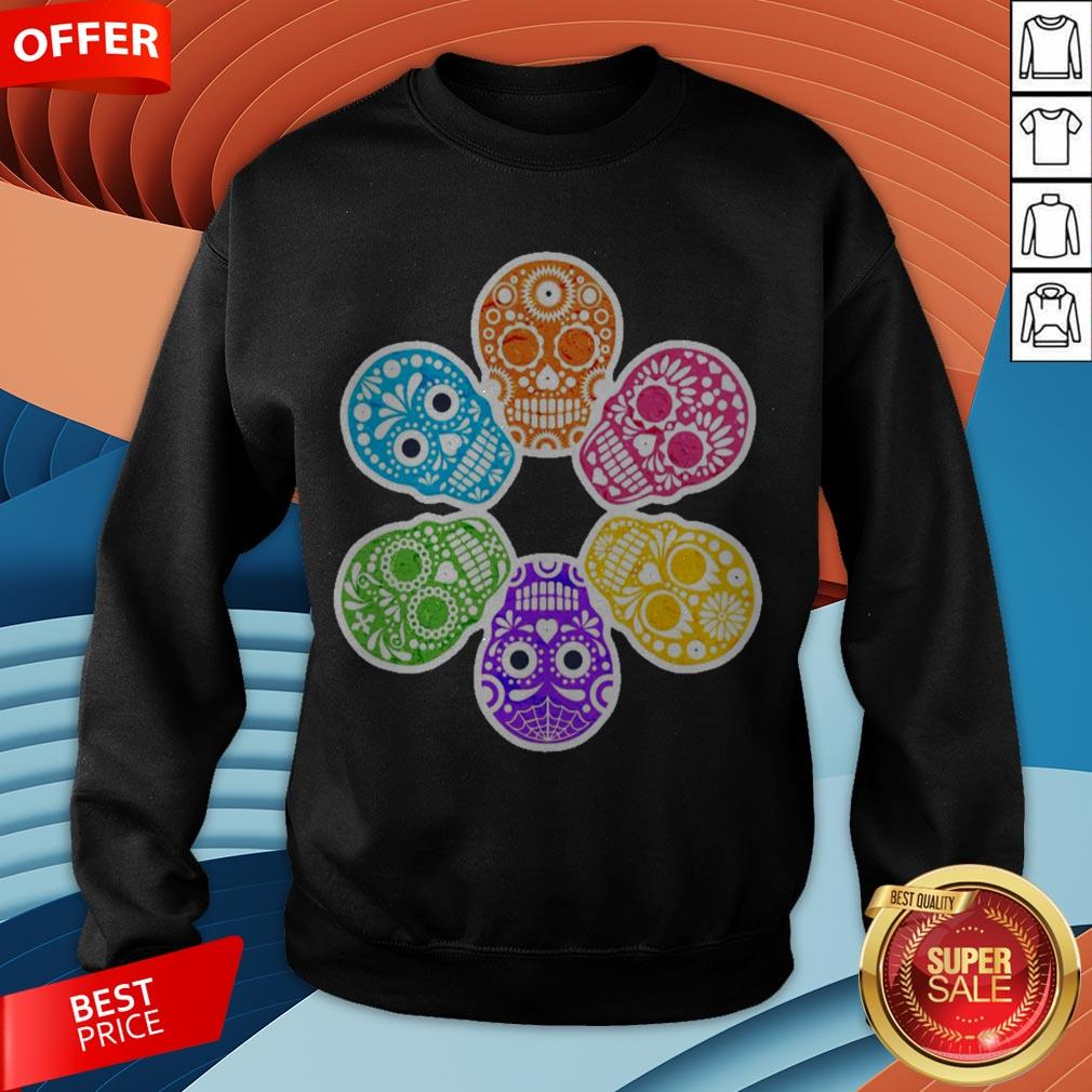 Day Of The Dead Sugar Skulls Funny Retro Shirt - Image 4