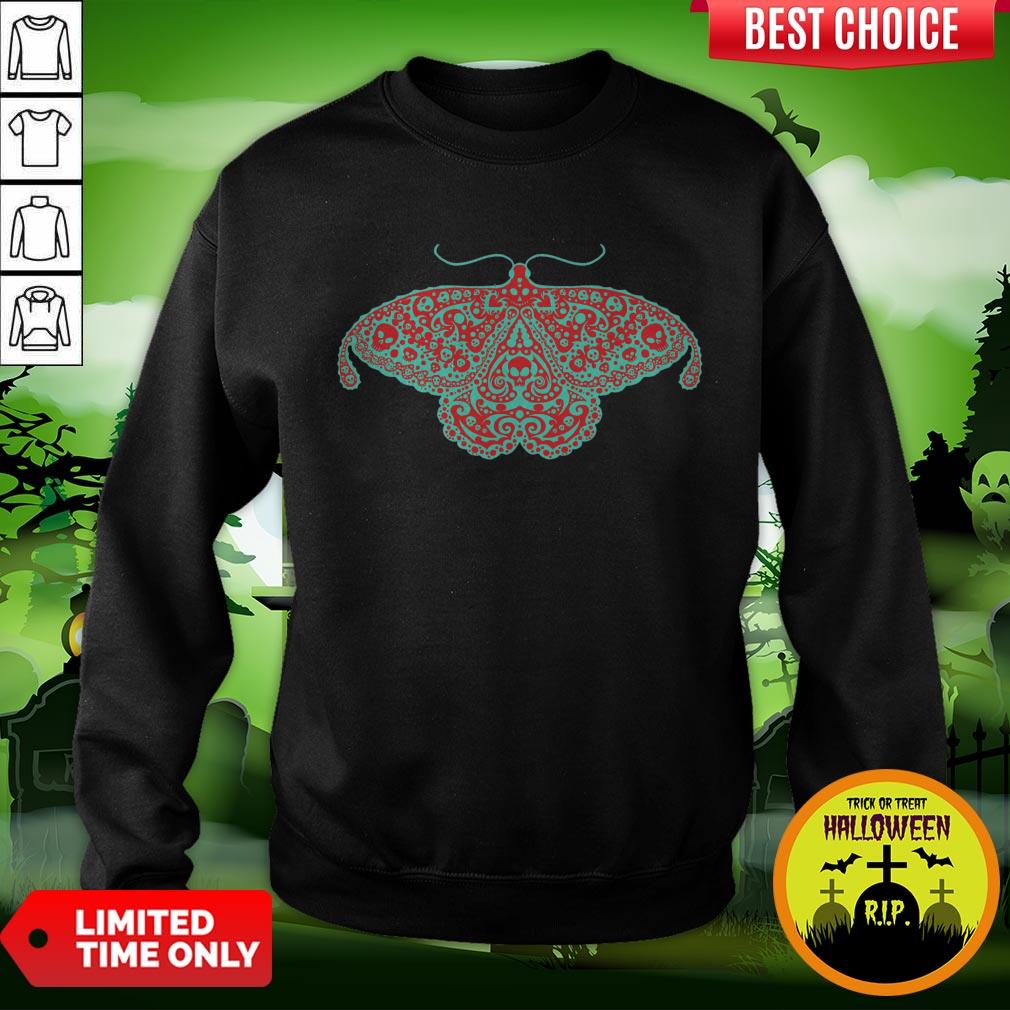 Death Head Moth Teal And Scarlet Day Of The Dead Shirt - Image 4