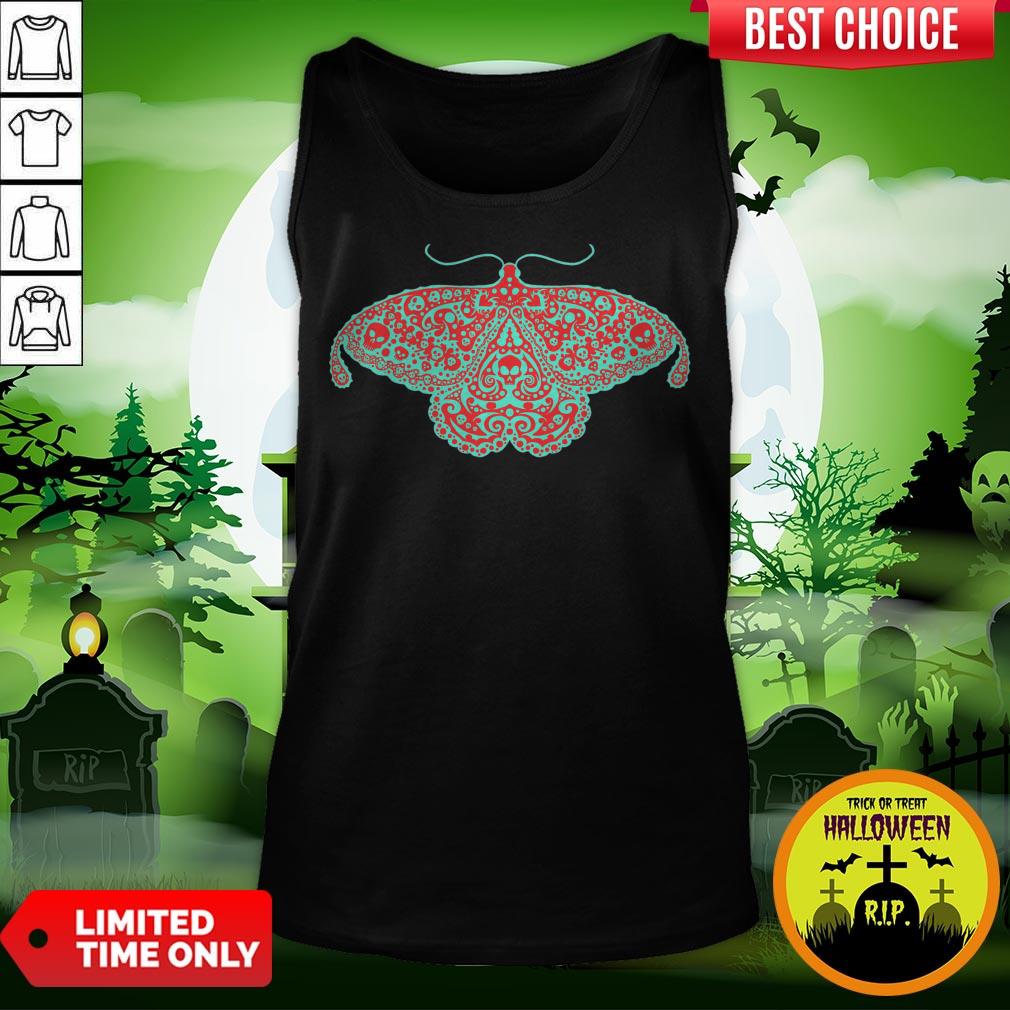 Death Head Moth Teal And Scarlet Day Of The Dead Shirt - Image 3