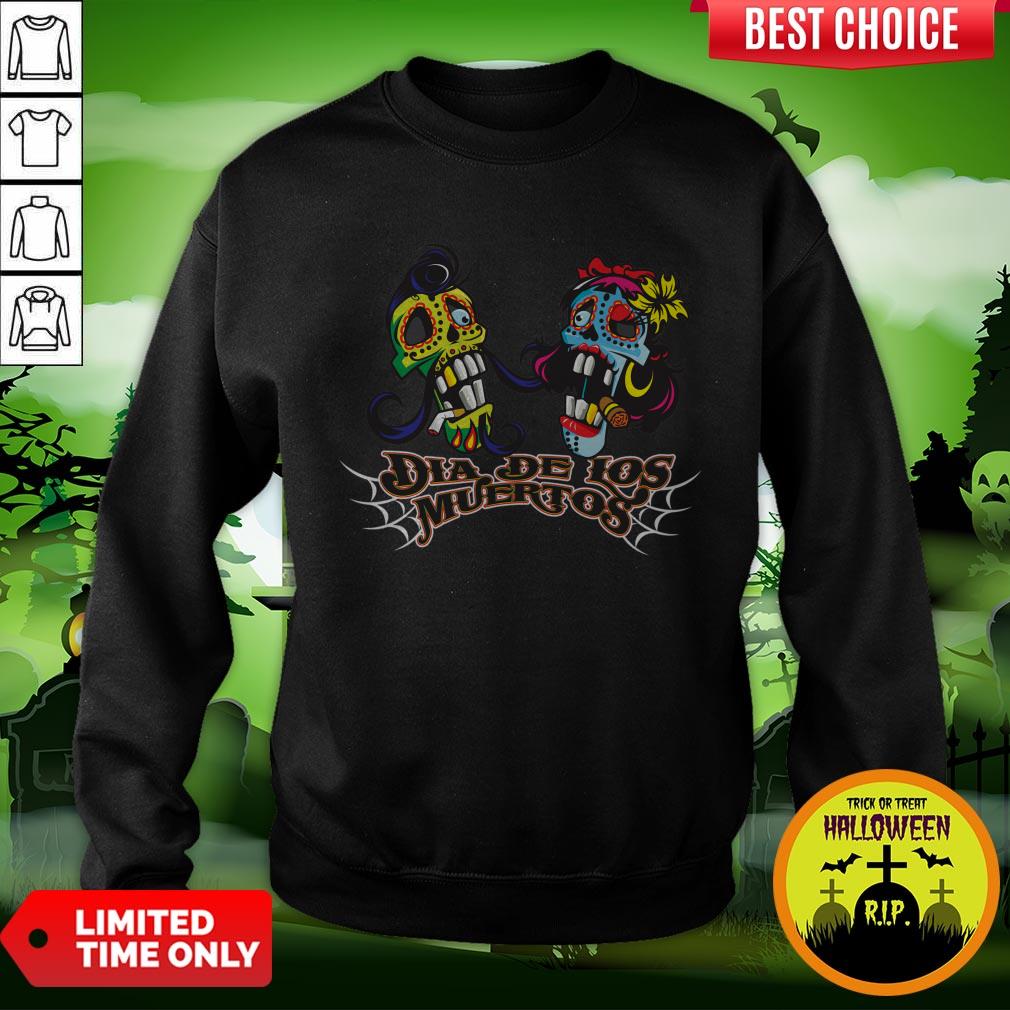 Dia De Los Muertes Day Of The Dead Sugar Skull Couple Shirt - Image 4