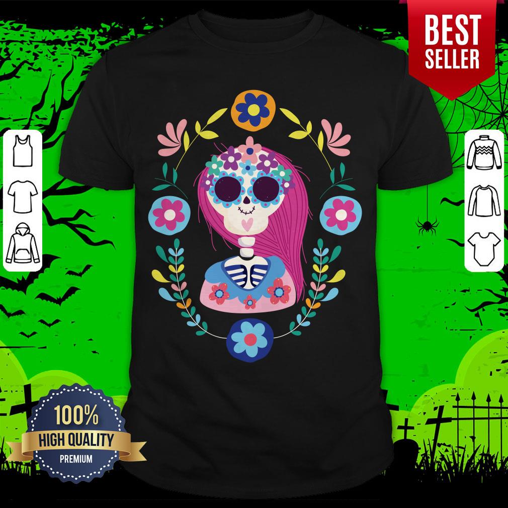 Dia De Los Muertos Day Of Dead Skeleton Girl Pink Hair Shirt