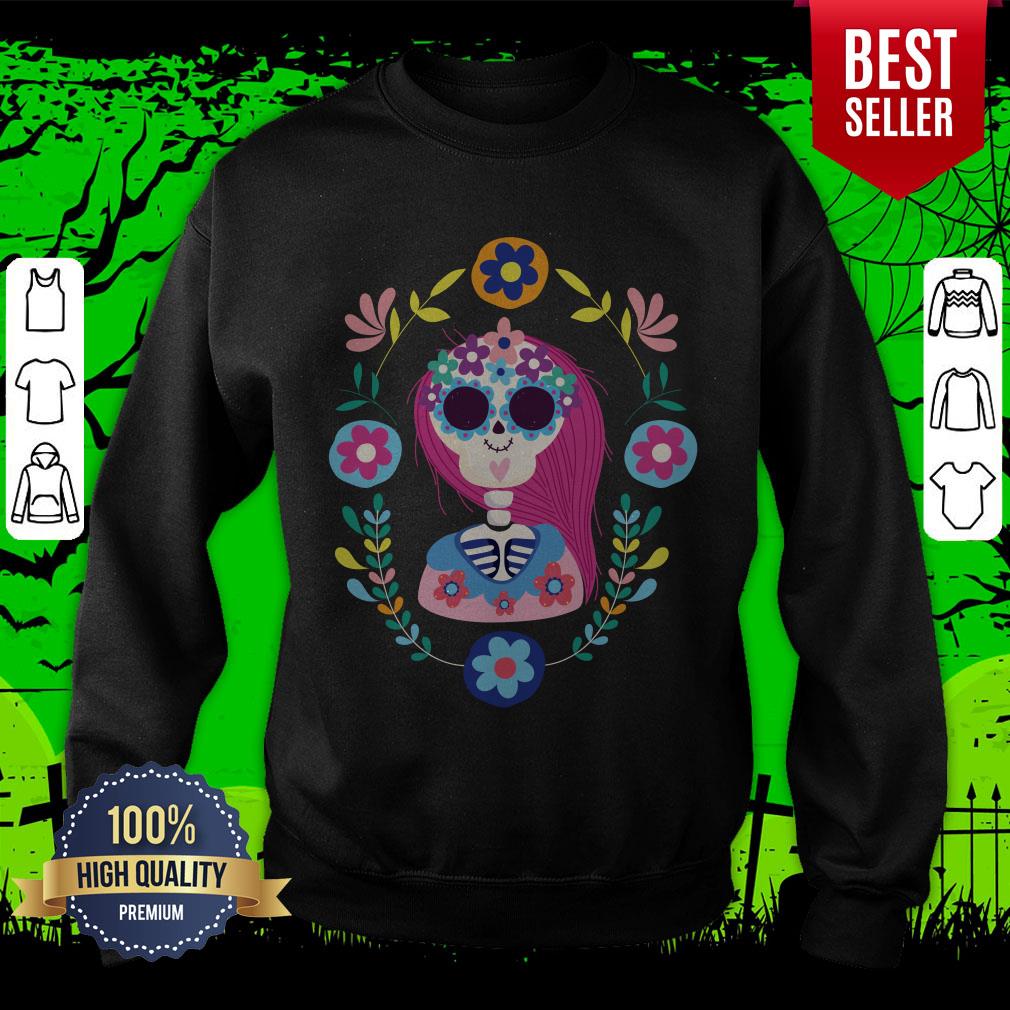 Dia De Los Muertos Day Of Dead Skeleton Girl Pink Hair Shirt - Image 2