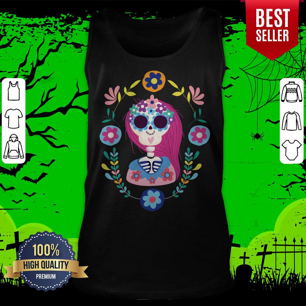 Dia De Los Muertos Day Of Dead Skeleton Girl Pink Hair Shirt - Image 5