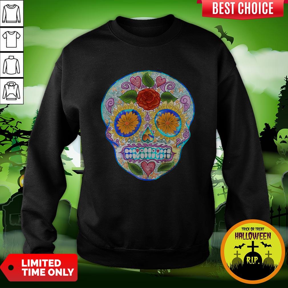 Dia De Los Muertos Day Of Dead Summer Sugar Skull Turquoise Shirt - Image 4