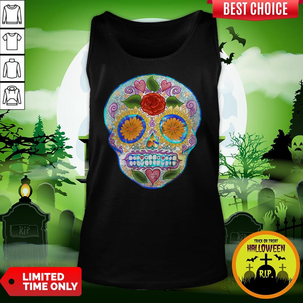 Dia De Los Muertos Day Of Dead Summer Sugar Skull Turquoise Shirt - Image 3