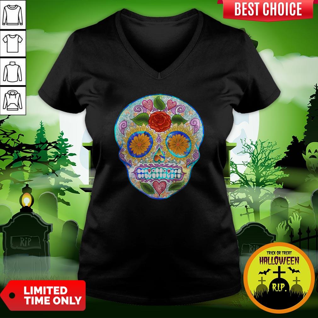 Dia De Los Muertos Day Of Dead Summer Sugar Skull Turquoise Shirt - Image 2