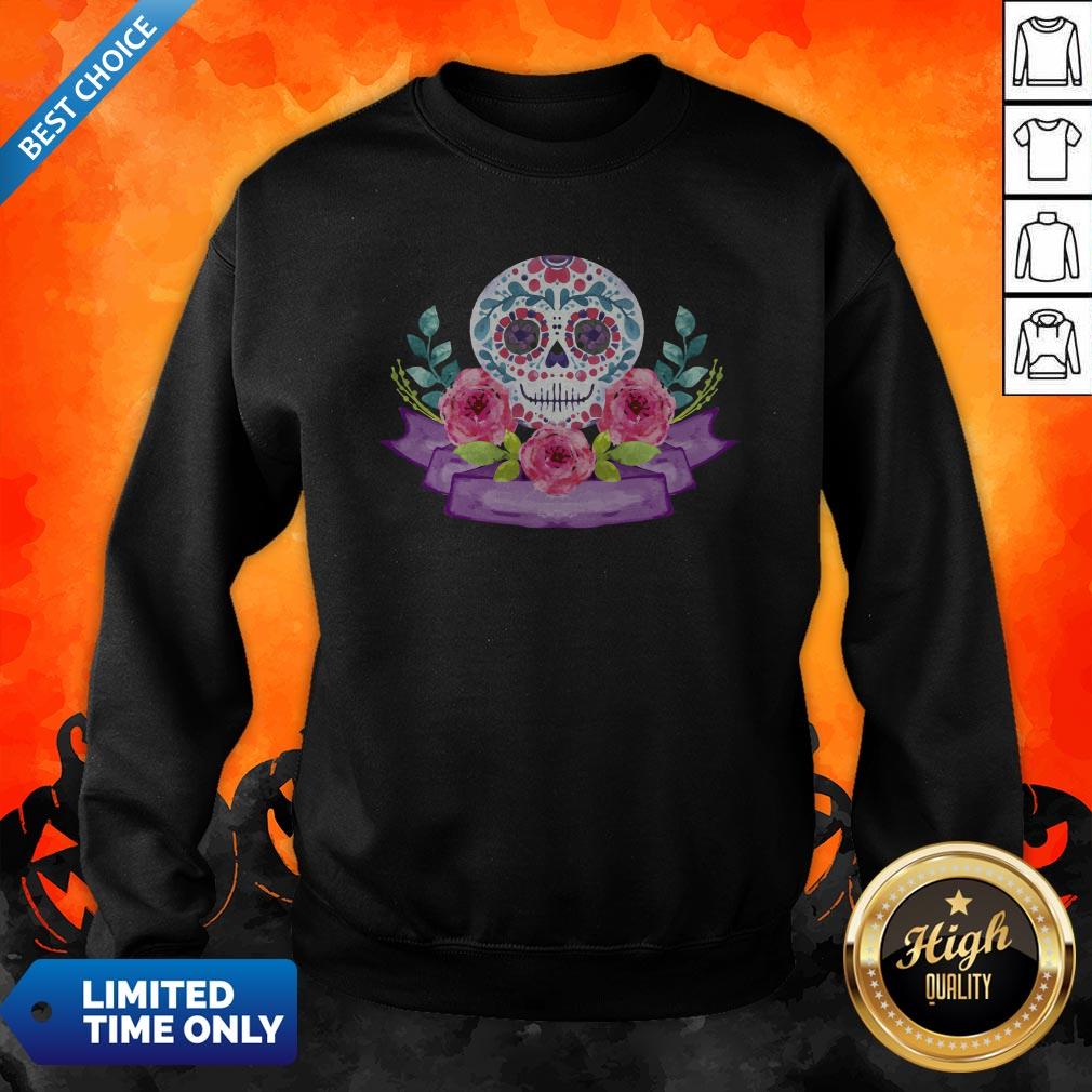 Dia De Muertos Day Of Dead Sugar Skull Flower Shirt - Image 5