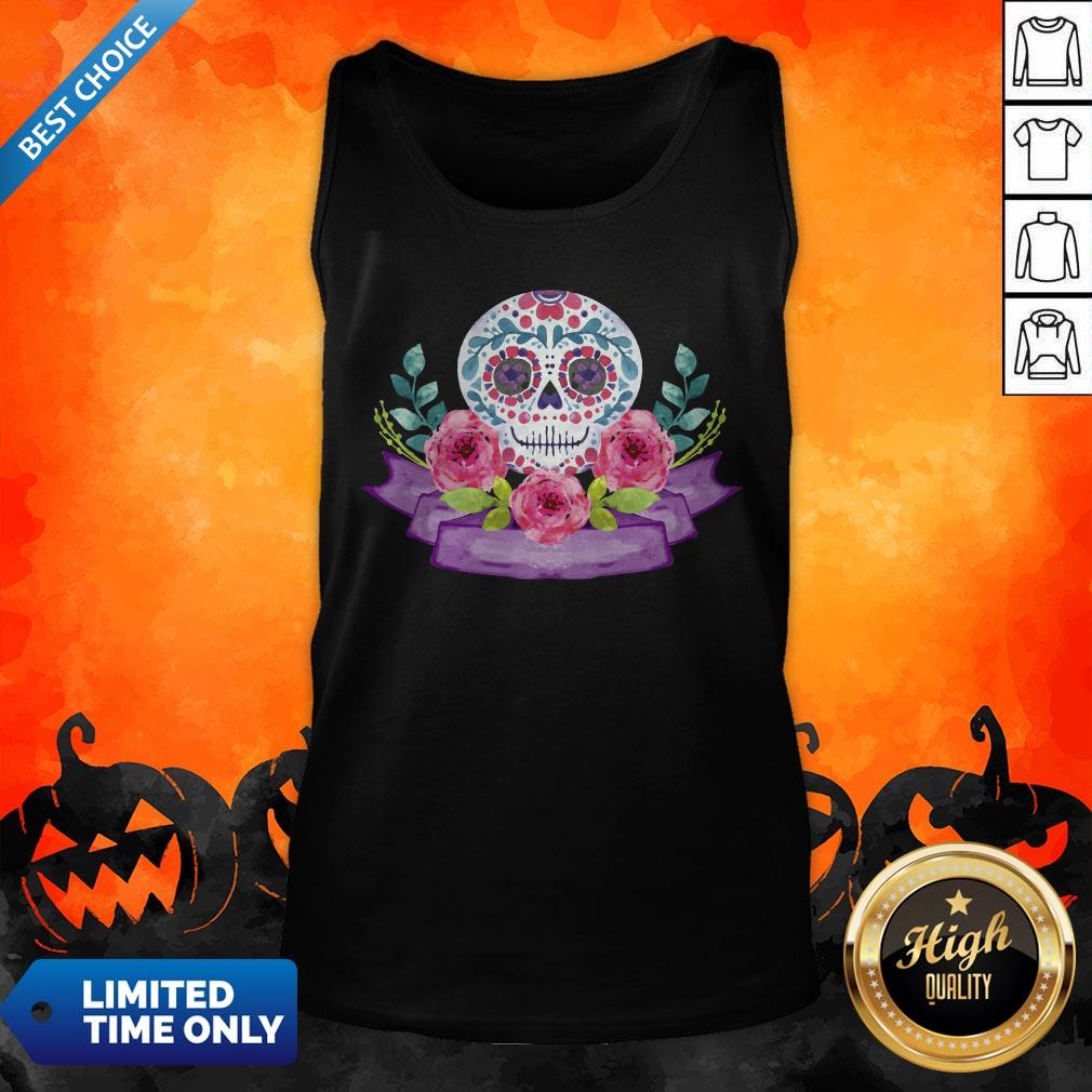 Dia De Muertos Day Of Dead Sugar Skull Flower Shirt - Image 4