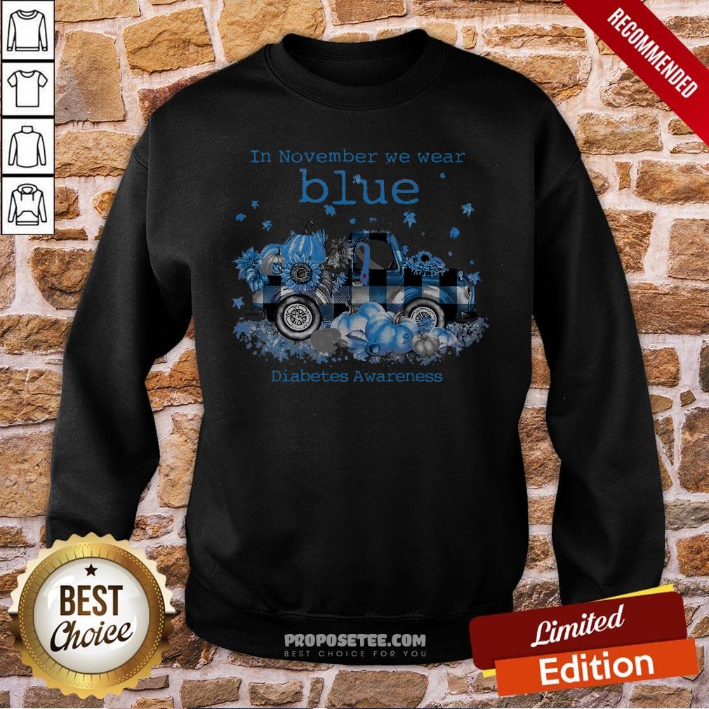 Diabetes Awareness In November We Wear Blue Pumpkin Shirt - Image 3