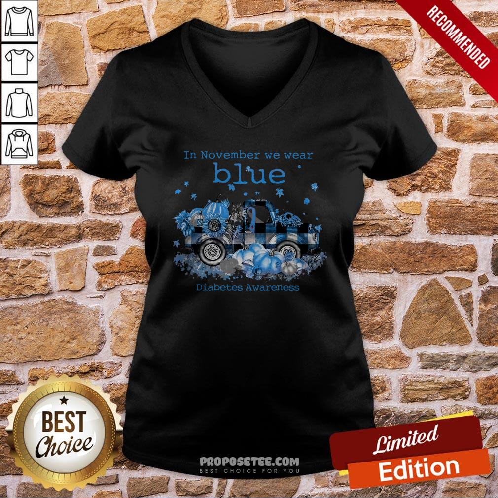 Diabetes Awareness In November We Wear Blue Pumpkin Shirt - Image 2