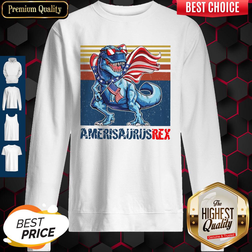 Dinosaur American Flag 4th Of July Ameri Saurus Rex Retro Shirt - Image 5