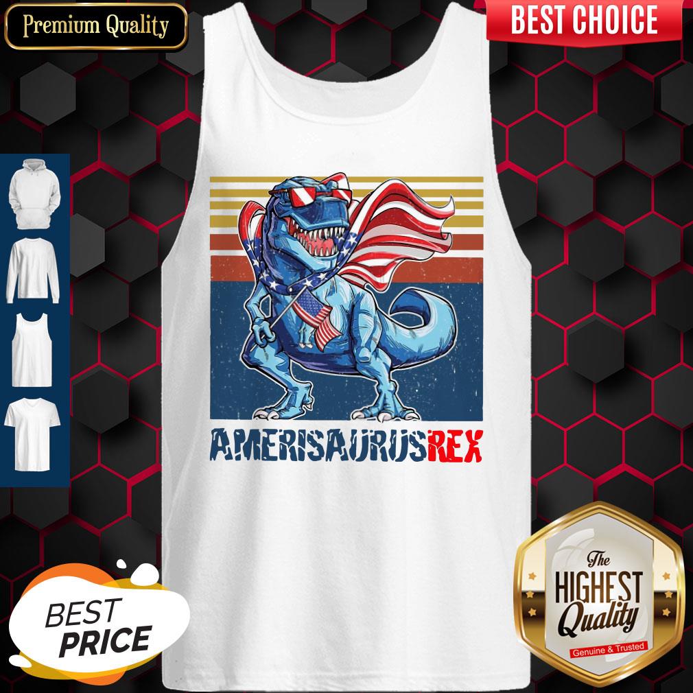 Dinosaur American Flag 4th Of July Ameri Saurus Rex Retro Shirt - Image 3