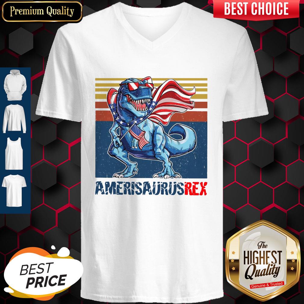 Dinosaur American Flag 4th Of July Ameri Saurus Rex Retro Shirt - Image 4