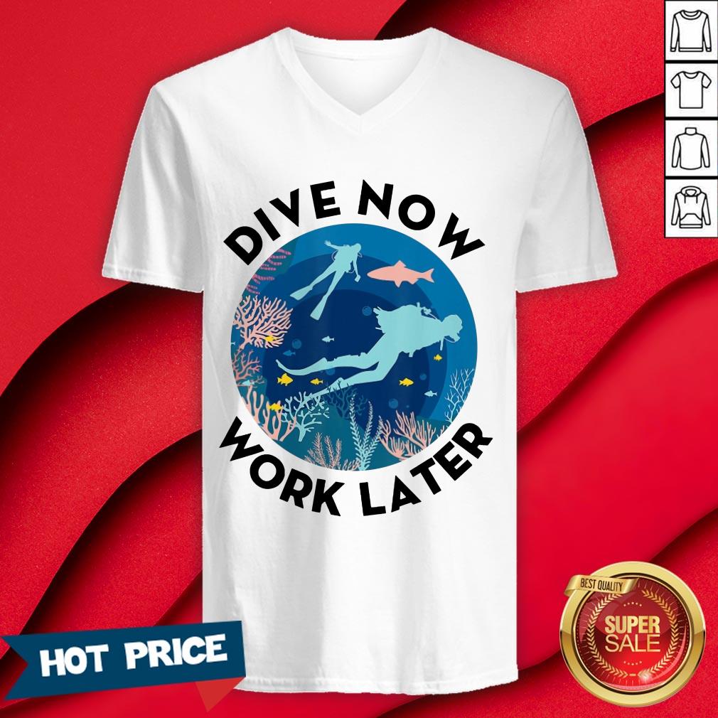 Dive Now Work Later Scuba Diver Diving Shirt - Image 3