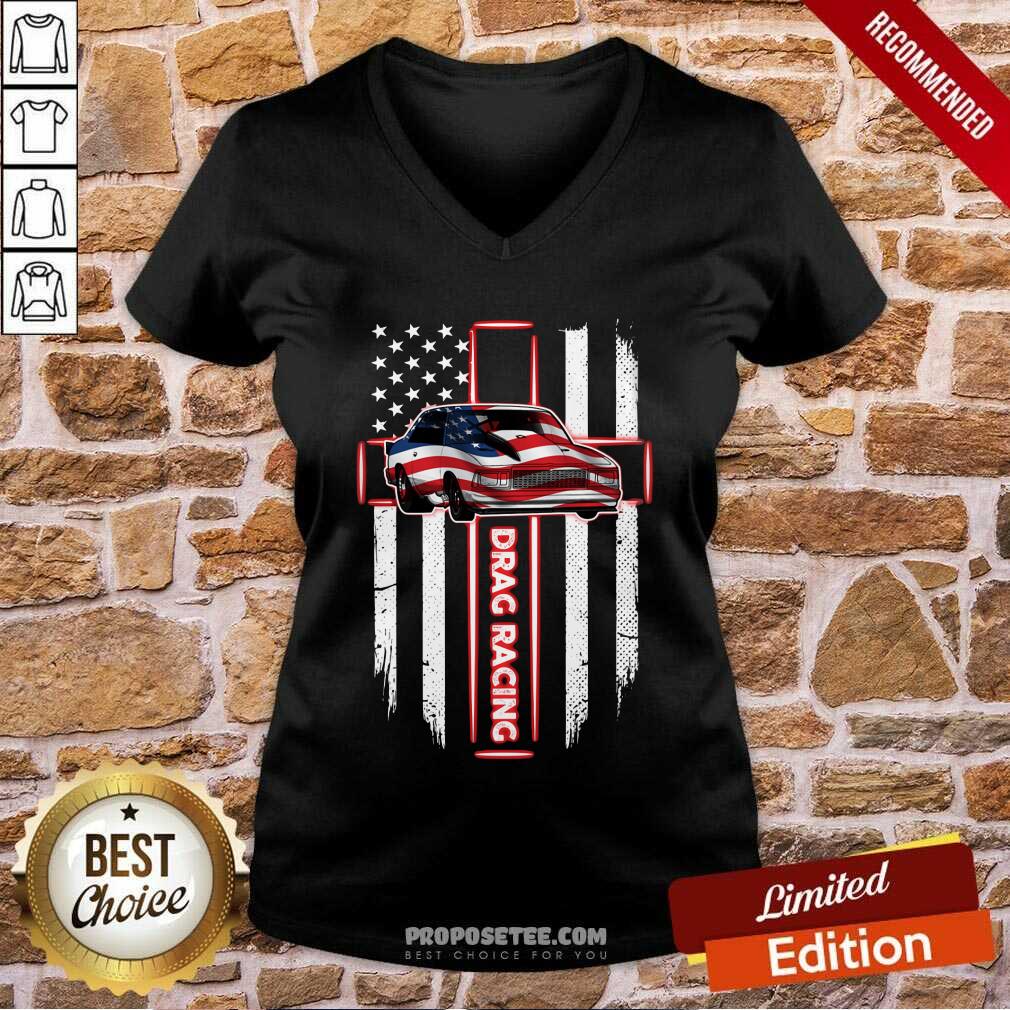 Drag Car Drag Racing Cross American Flag Shirt - Image 3