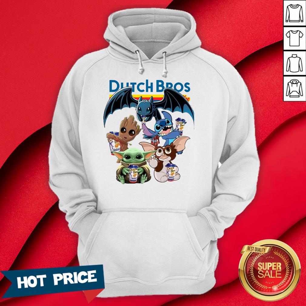 Dutch Bros Coffee Baby Yoda Groot Stitch Toothless And Gremlins Shirt - Image 5