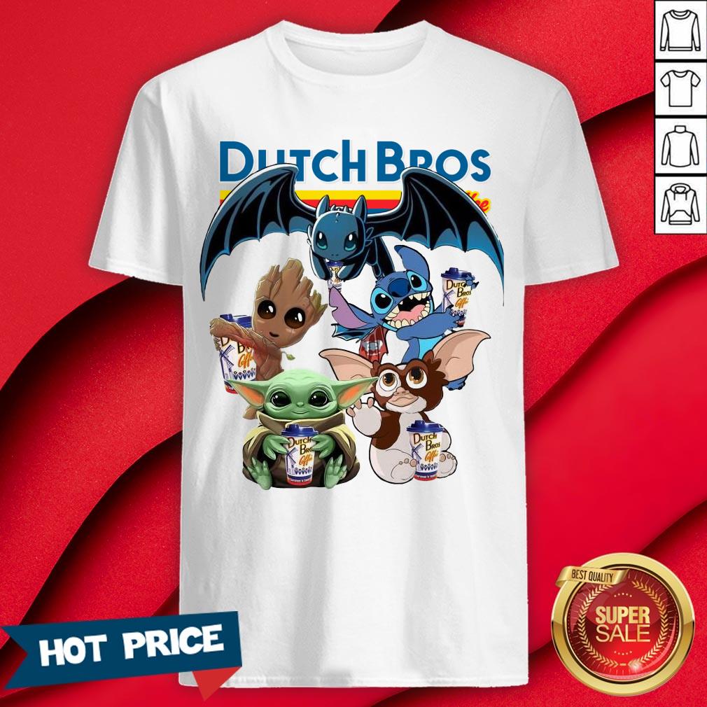 Dutch Bros Coffee Baby Yoda Groot Stitch Toothless And Gremlins Shirt