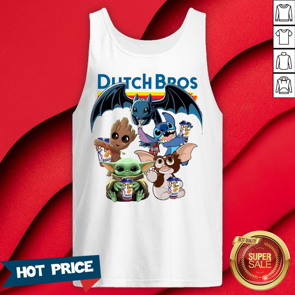 Dutch Bros Coffee Baby Yoda Groot Stitch Toothless And Gremlins Shirt - Image 2