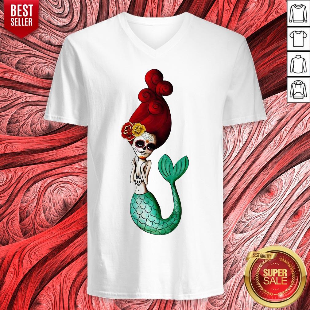 El Dia De Los Muertos Mermaid Day Dead Sugar Skull Shirt - Image 4