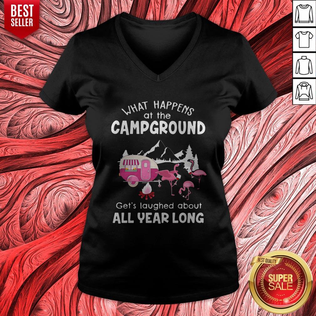 Flamingo What Happens At The Campground Gets Laughed About All Year Long Shirt - Image 4