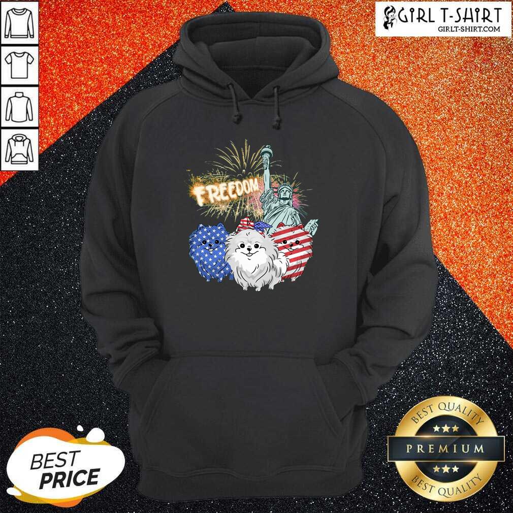 Freedom Dog Pomeranian Statue Of Liberty USA Flag Shirt - Image 3