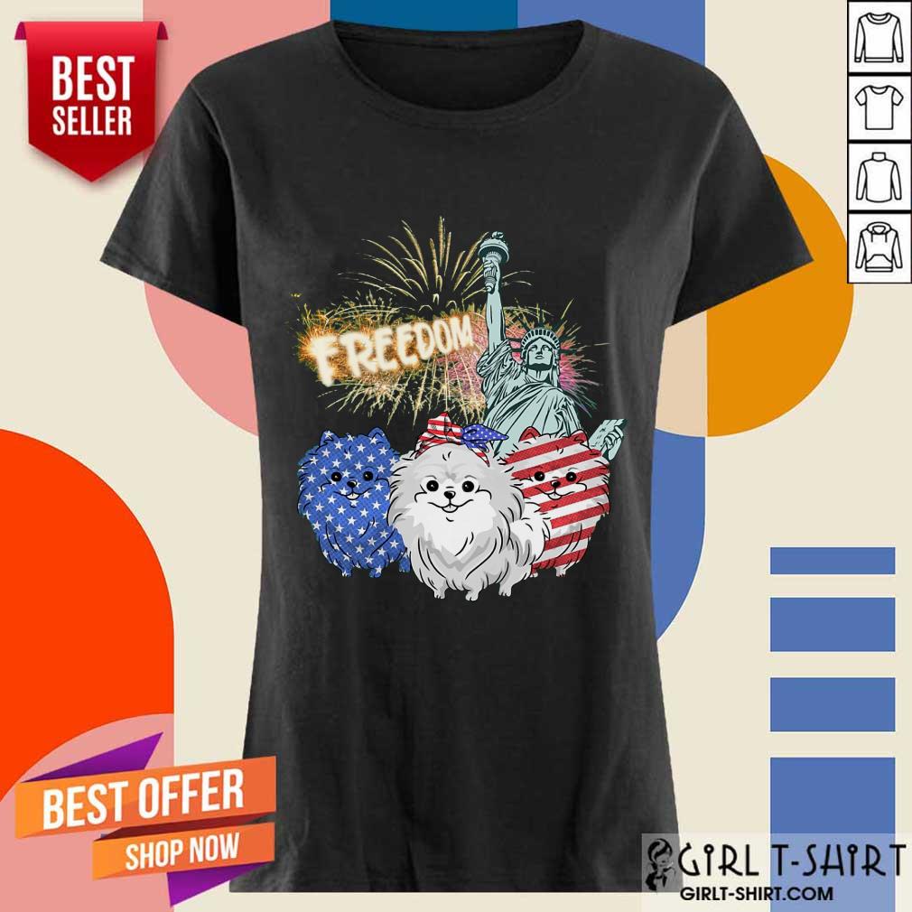 Freedom Dog Pomeranian Statue Of Liberty USA Flag Shirt - Image 2