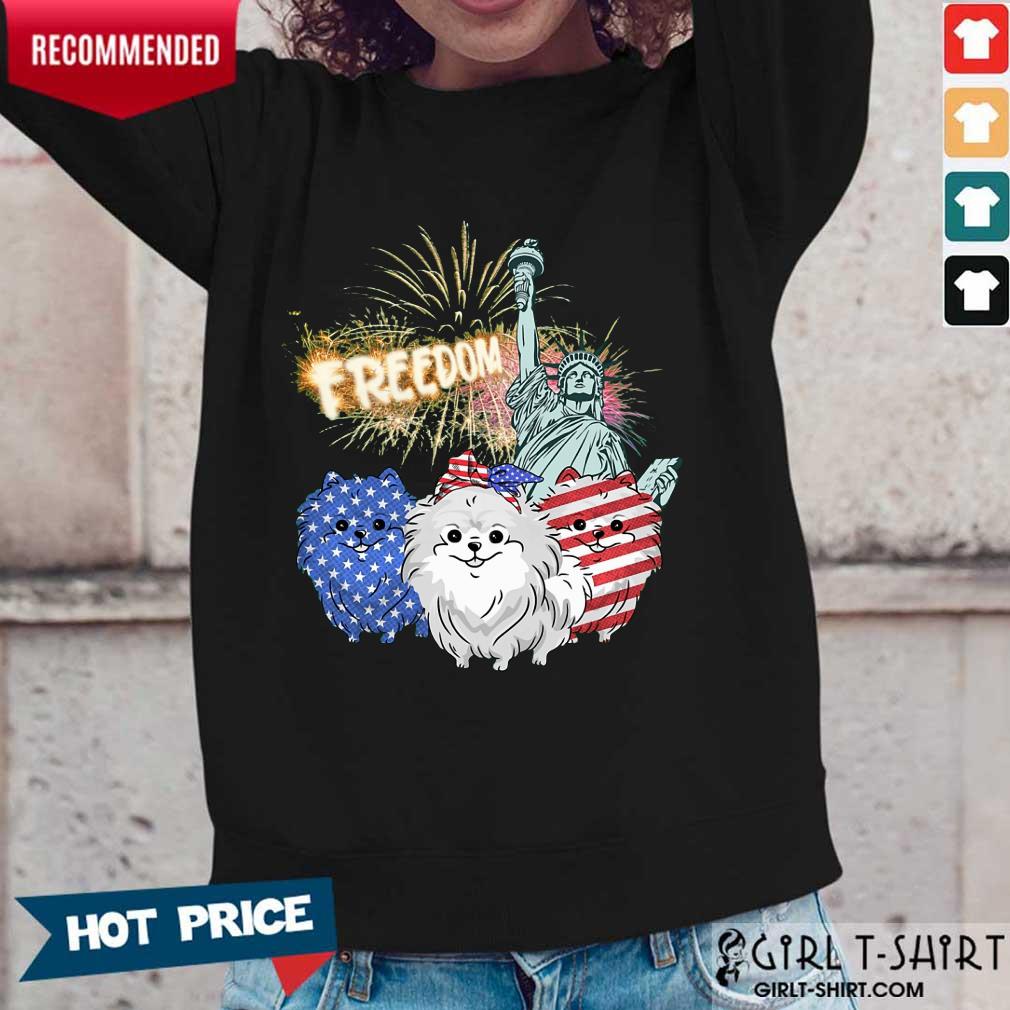 Freedom Dog Pomeranian Statue Of Liberty USA Flag Shirt - Image 5