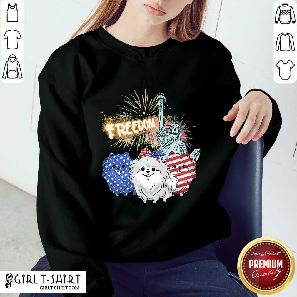 Freedom Dog Pomeranian Statue Of Liberty USA Flag Shirt - Image 4
