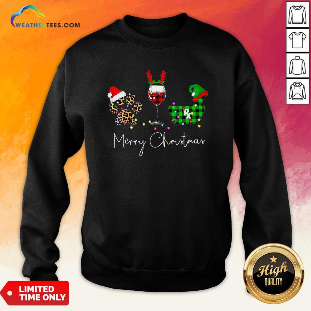 Fun Paw Dog Wine Coffee Elf Merry Christmas Shirt - Image 4